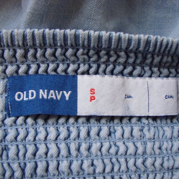 Blue Chambray Dress Old Navy Fit and Flare Cami Ruffle Tie Shoulder Size Small - Picture 5 of 11